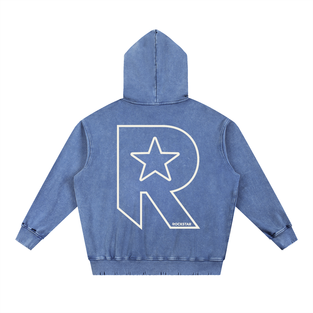 Snow Wash Hand-Frayed Heavyweight  Hoodie