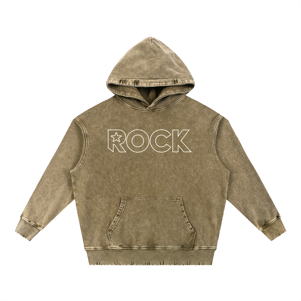 Snow Wash Hand-Frayed Heavyweight  Hoodie