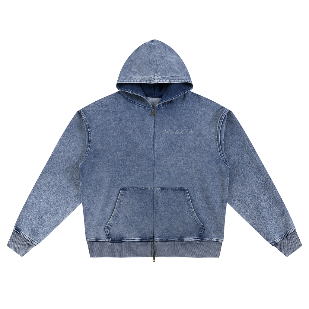 Snow Wash Oversized Zip-Up Hoodie